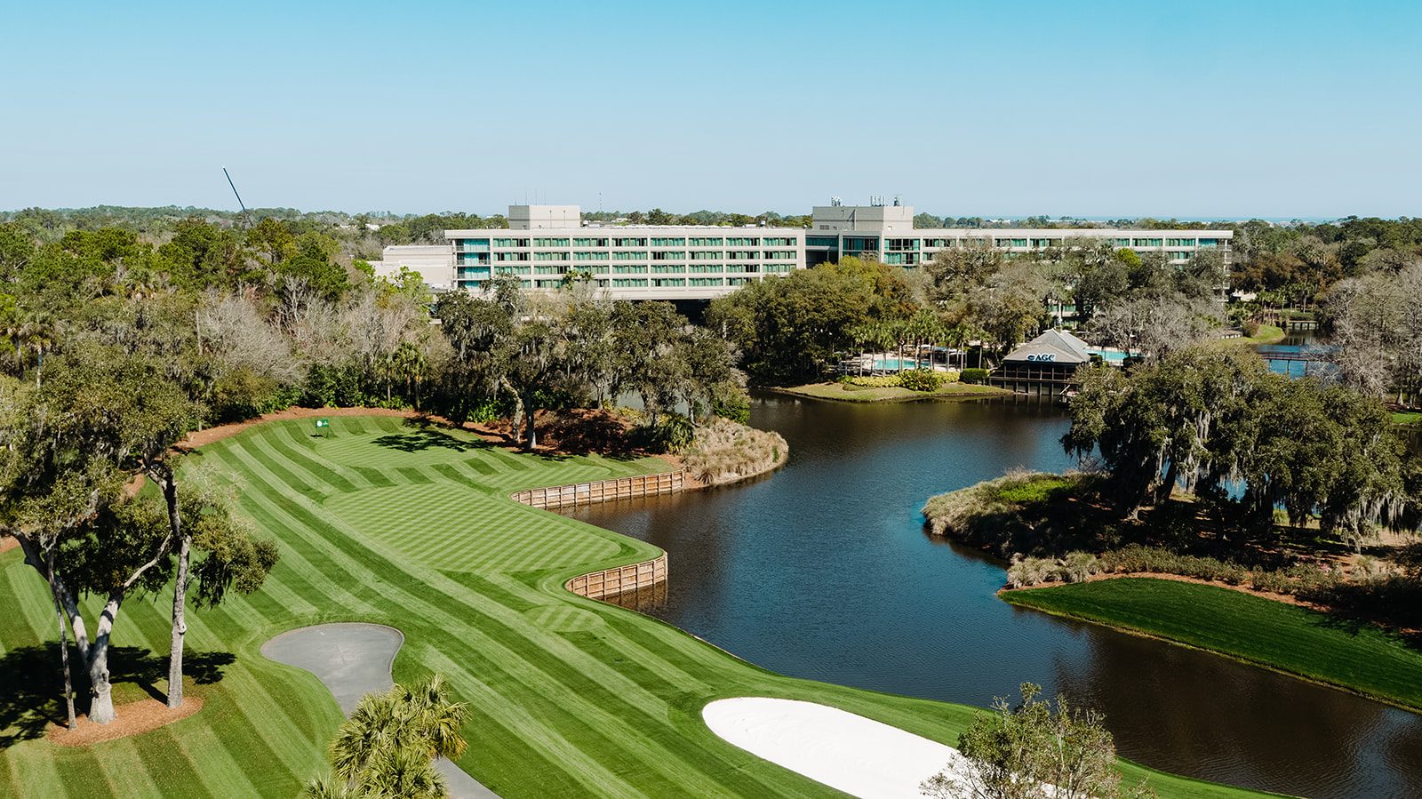 Aerial view of Dye's Valley Course at TPC Sawgrass