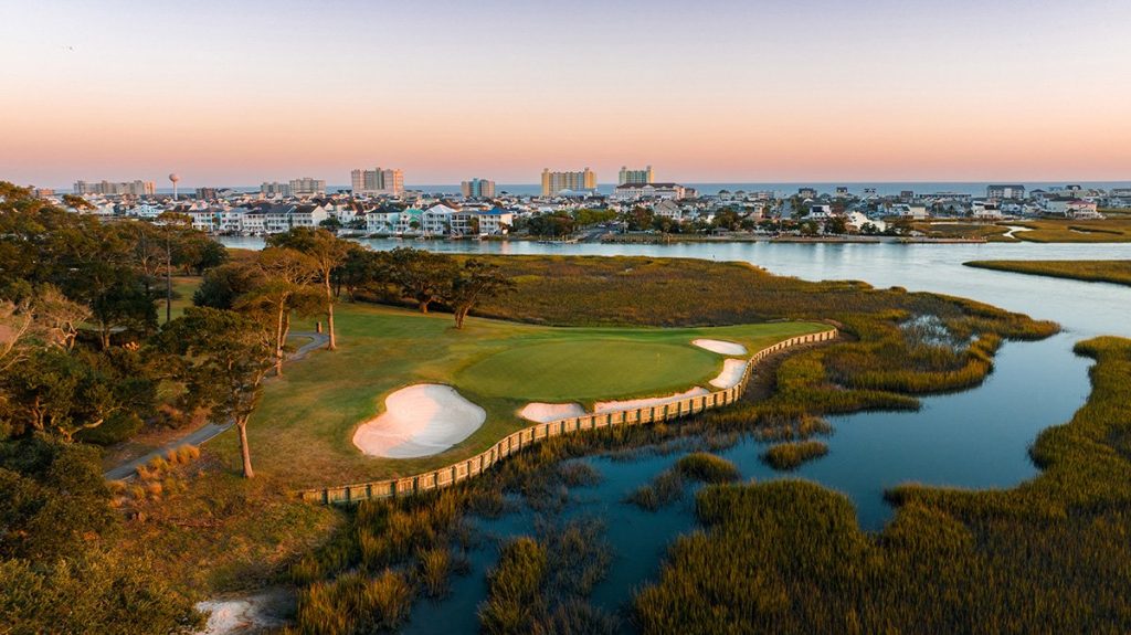 Tidewater Golf Club marsh-front green overlooking Cherry Grove, North Myrtle Beach